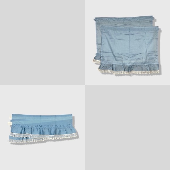 Other - Unbranded Ruffle Curtains Home 29x24 Blue Cottagecore Lace Trim Valance Set